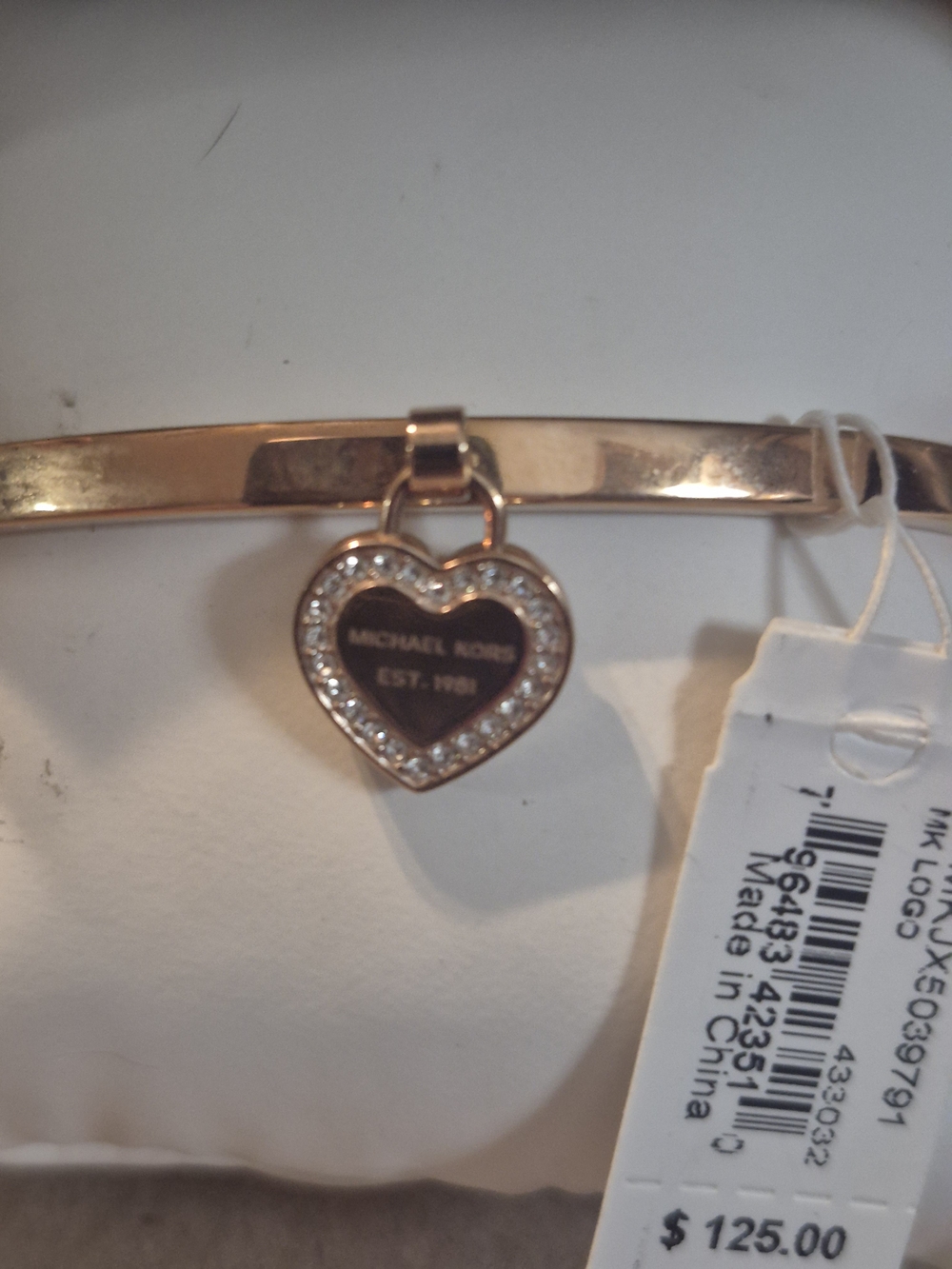 Michael Kors Rose Gold Heart Charm Bangle Bracelet